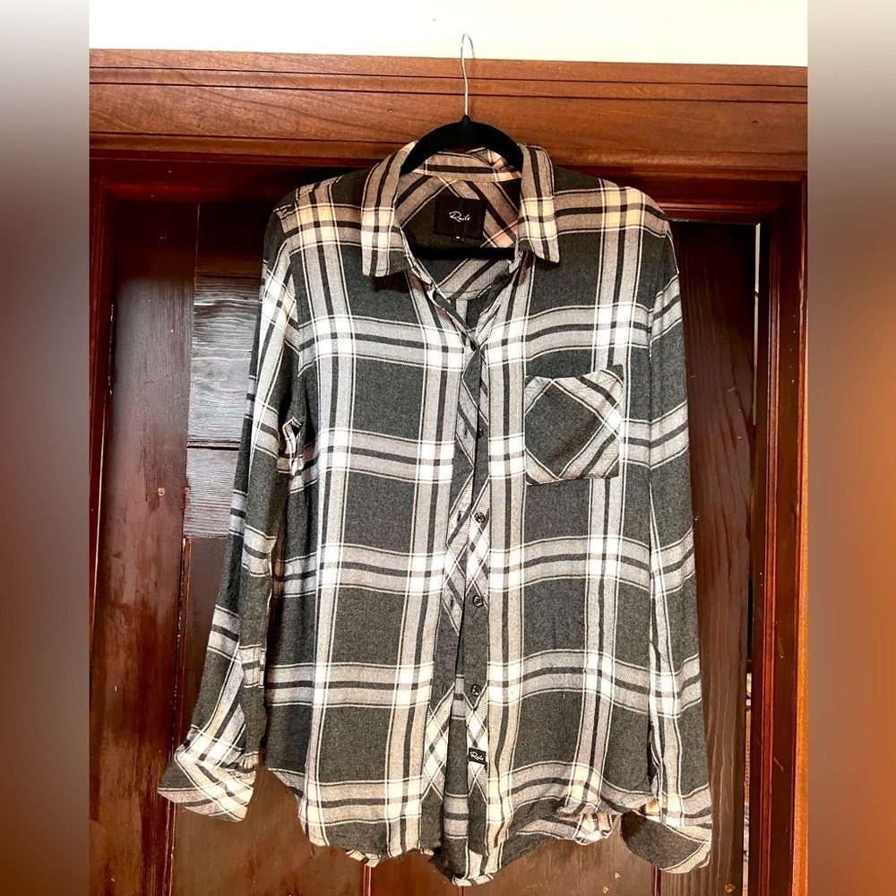 Rails Flannel Ellson Button Down Plaid Black Whit… - image 1